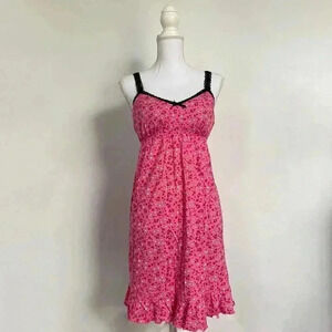 Pink cherry & heart print lace cami dress.